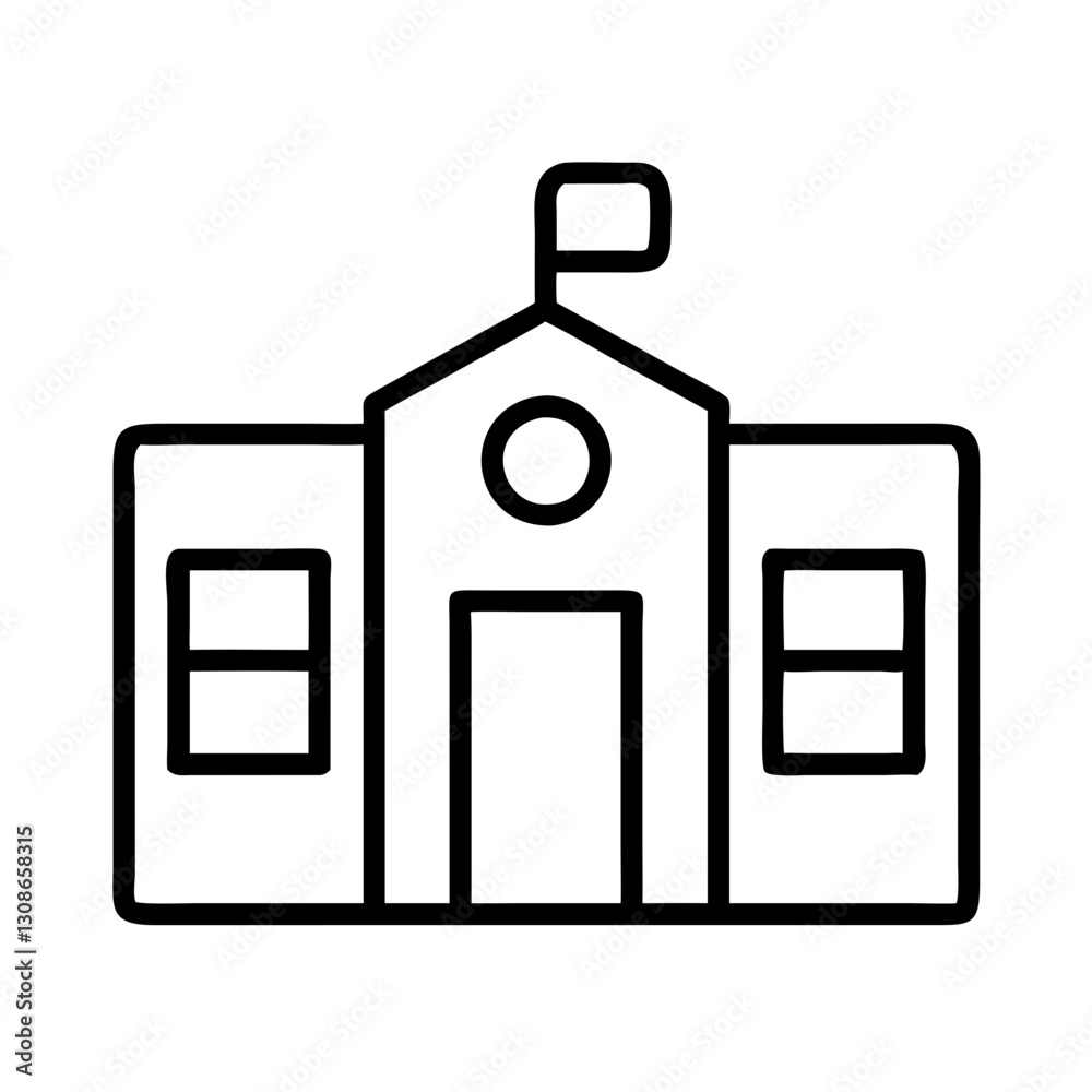 Simple black and white school building icon Simple black and white school building icon