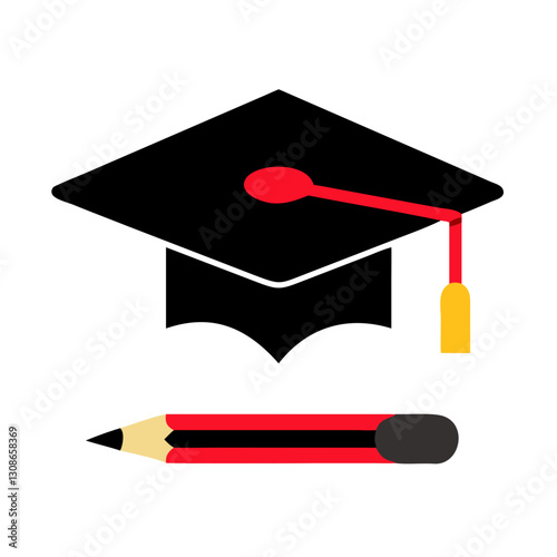 Graduation cap with pencil and diploma illustration