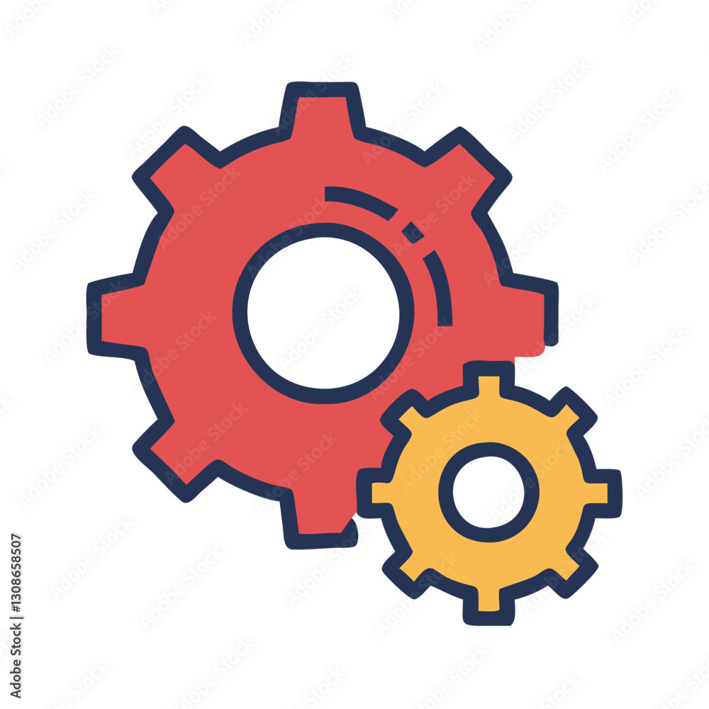 Two interlocked gears in red and yellow Two interlocked gears in red and yellow