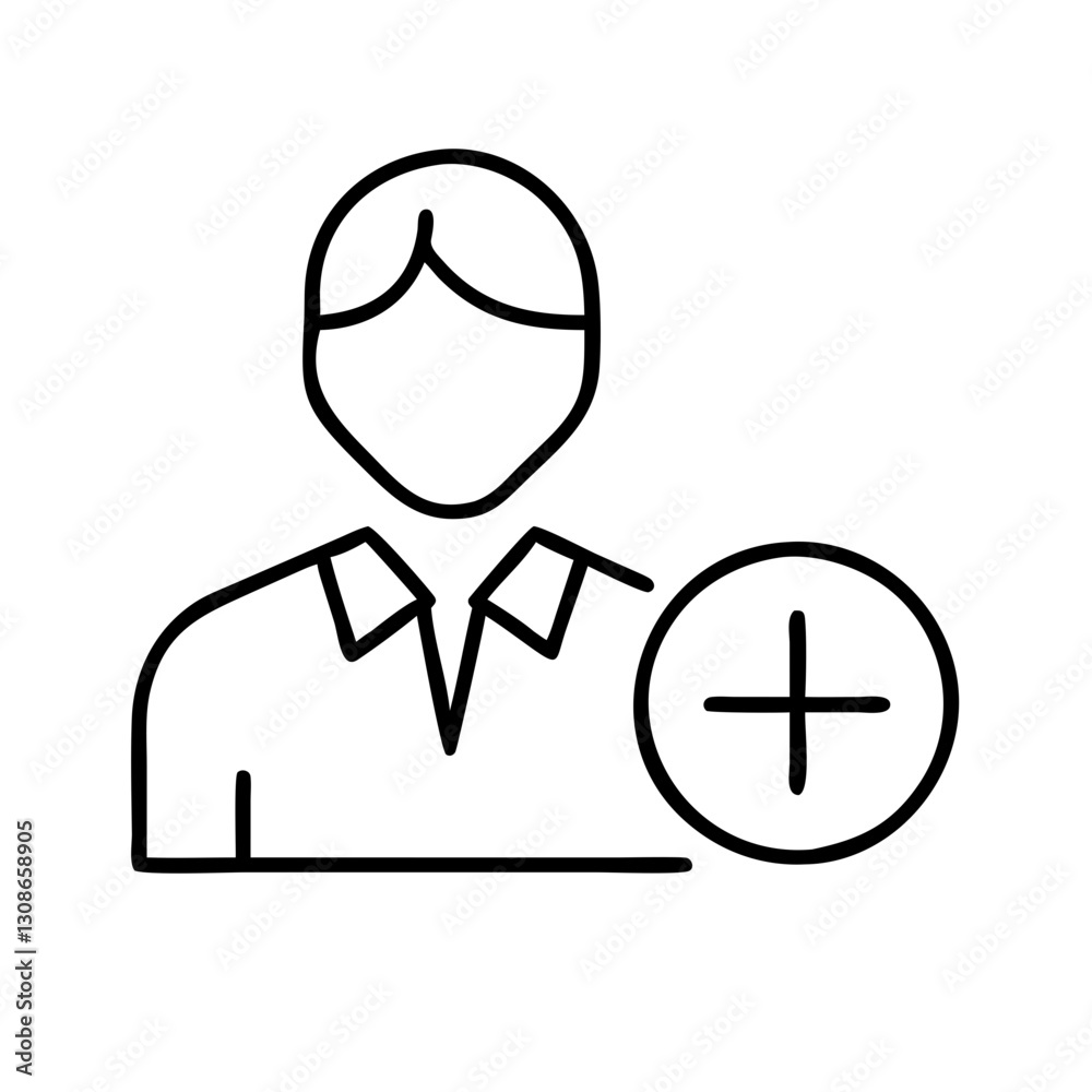Businessperson icon with add user symbol Businessperson icon with add user symbol