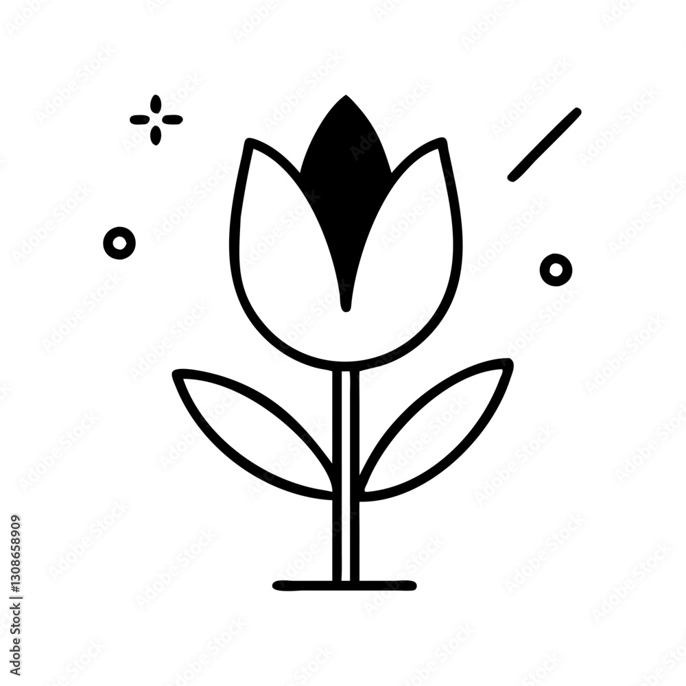Minimalist tulip flower icon in black outline Minimalist tulip flower icon in black outline