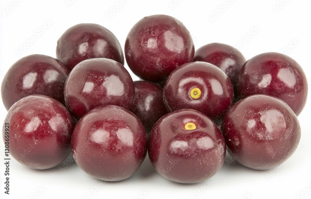 A pile of fresh, ripe, dark red plums isolated on a white background. A pile of fresh, ripe, dark red plums isolated on a white background.