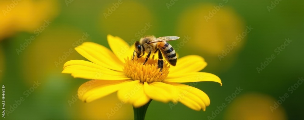 Busy bee collecting pollen from vibrant yellow flower , bloom, beautiful, insect photography Busy bee collecting pollen from vibrant yellow flower , bloom, beautiful, insect photography