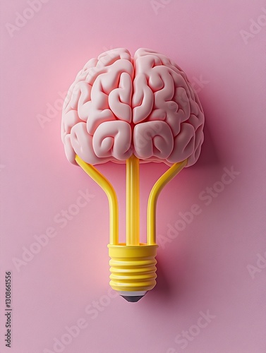 Creative Brain and Light Bulb Illustration on Pink Background