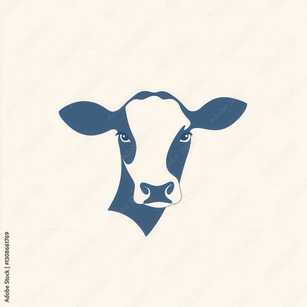Obraz premium Stylized cow logo represents dairy farm branding with minimalist design in soft blue and white colors