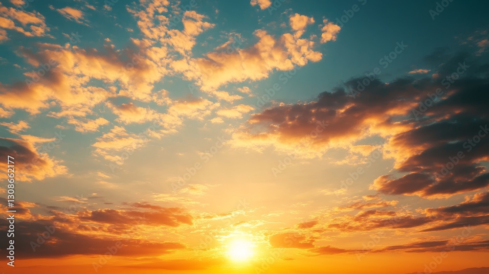 Fototapeta premium A lovely sunset or sunrise sky. Soft clouds and a bright sun. 