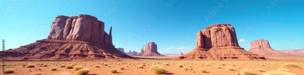 Fototapeta premium Desert rock formation isolated against clear blue sky, desert rocks, rock formations
