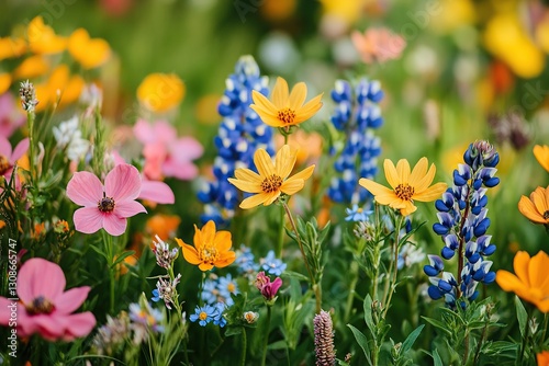 Vibrant Wildflower Meadow in Full Bloom with Diverse Color Palette