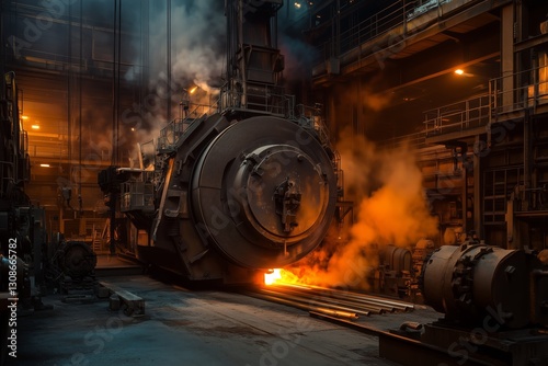 Steel plant with operating heavy machinery in action