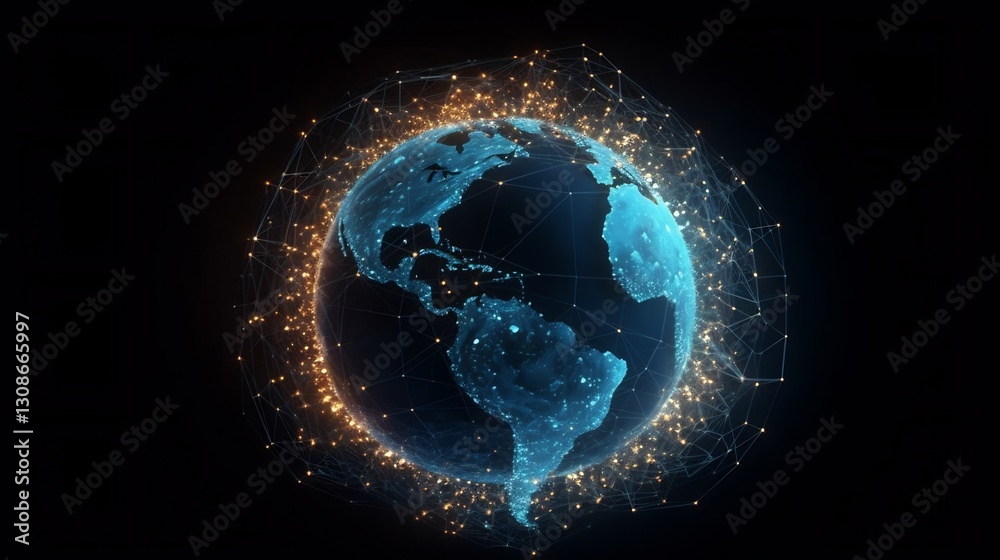 Global Network: Digital Connections Illuminate Earth.