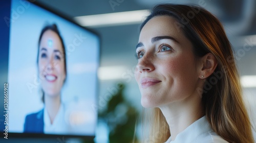 Wallpaper Mural Young woman engaging in virtual meeting with colleague on screen Torontodigital.ca