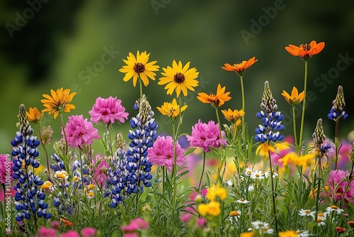 Vibrant Wildflower Meadow in Full Bloom with Diverse Color Palette