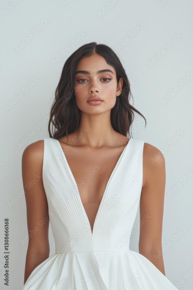 Beautiful bride wearing elegant white wedding dress posing in studio Beautiful bride wearing elegant white wedding dress posing in studio