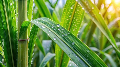 Close up of sugar cane plant with water droplets on leaves, nature, plant,  nature,plant, sugar cane, tropical, droplet
