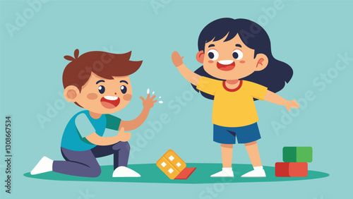 Siblings teasing each other and playfully competing in games just like they did when they were kids.. Vector illustration