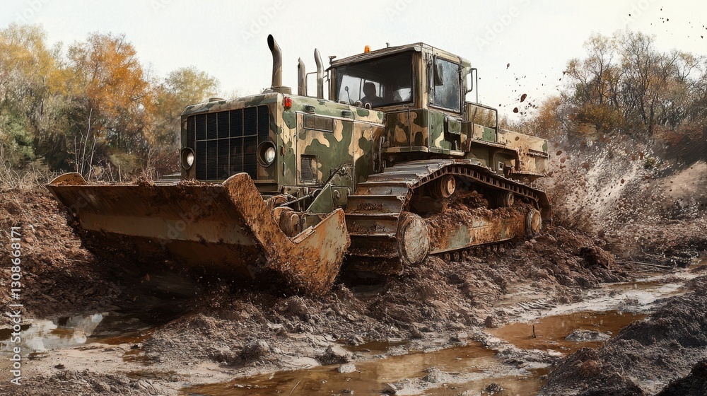 Powerful Military Camouflage Tractor in Action Powerful Military Camouflage Tractor in Action