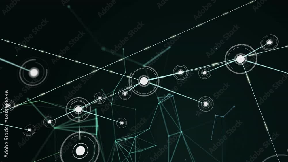 Animation of geometric patterns with interconnected nodes and lines on dark background Animation of geometric patterns with interconnected nodes and lines on dark background