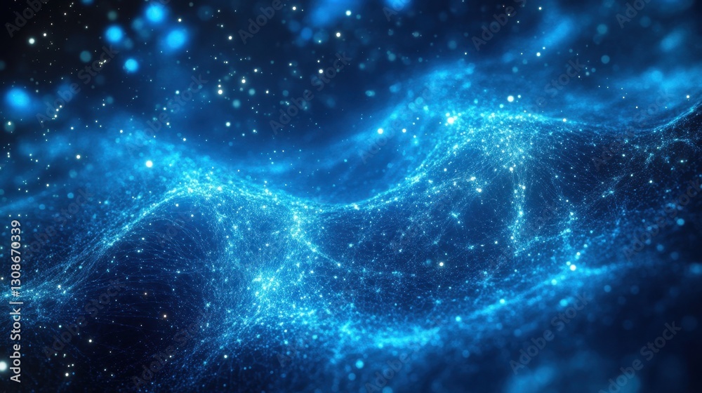 Fototapeta premium Abstract digital DNA strand glowing in blue tones with molecular bonds and neural connections.