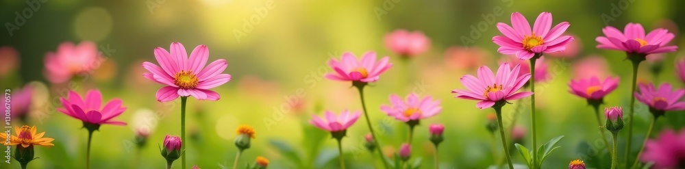 Pink chrysanthemum blooms amidst a lush meadow, floral, meadow, summer Pink chrysanthemum blooms amidst a lush meadow, floral, meadow, summer