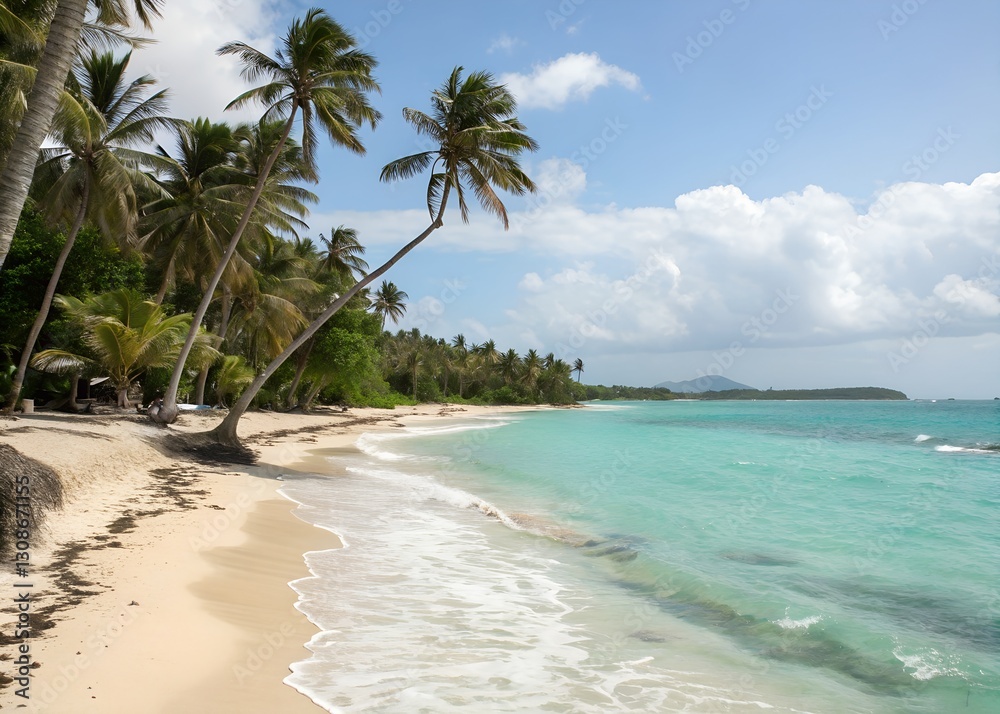 Fototapeta premium Tropical Beach with Palm Trees and Clear Waters