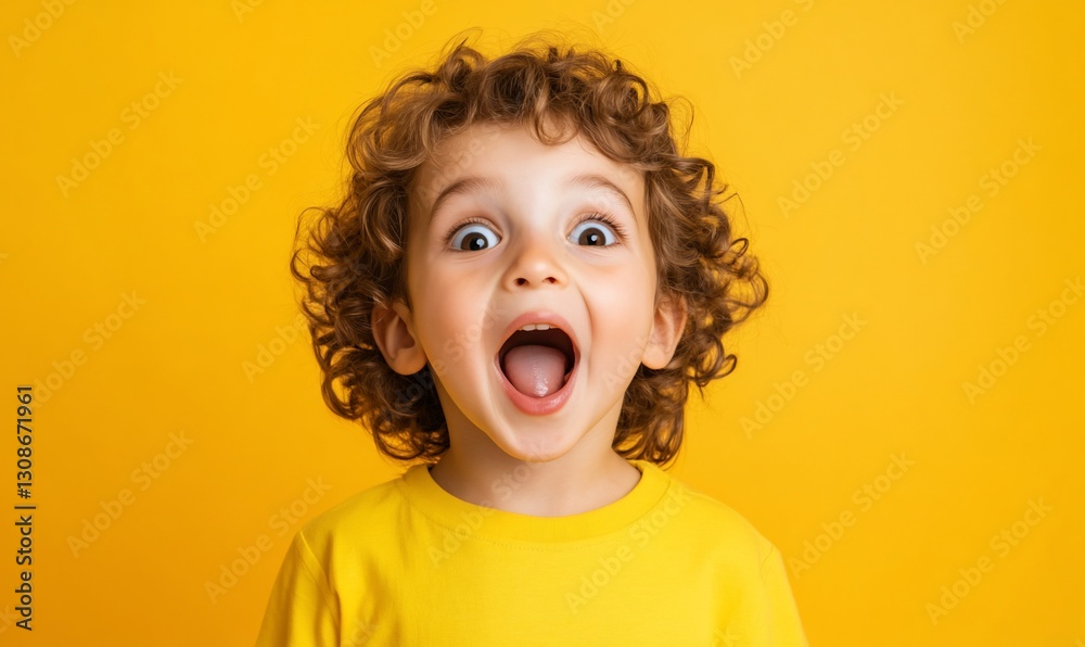 Happy Child Yellow Background Studio Portrait Happy Child Yellow Background Studio Portrait