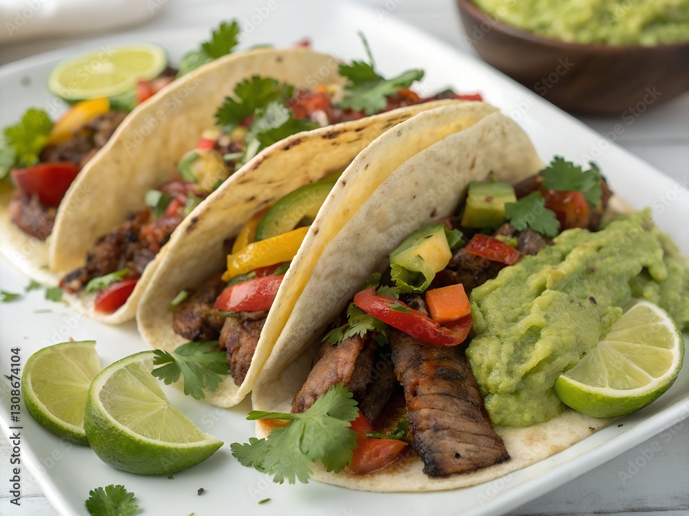 Delicious Beef Tacos with Guacamole and Fresh Vegetables Delicious Beef Tacos with Guacamole and Fresh Vegetables