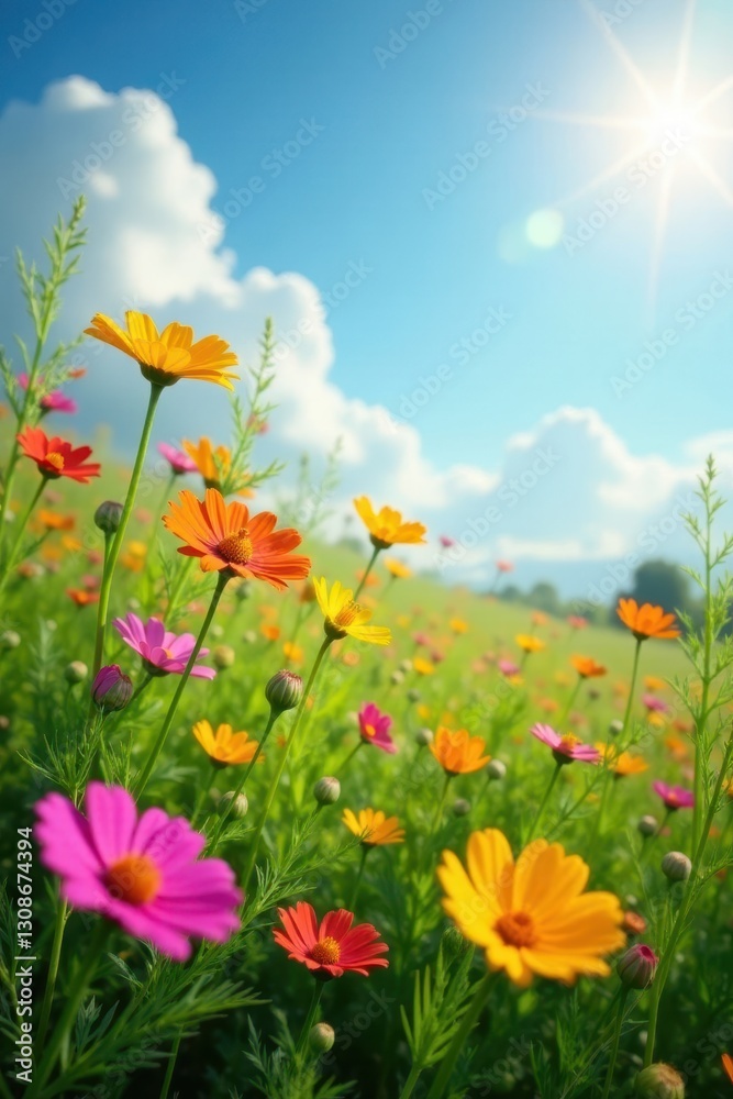 Vibrant wildflowers bloom, sun-drenched meadow , ma, yellow, wild Vibrant wildflowers bloom, sun-drenched meadow , ma, yellow, wild