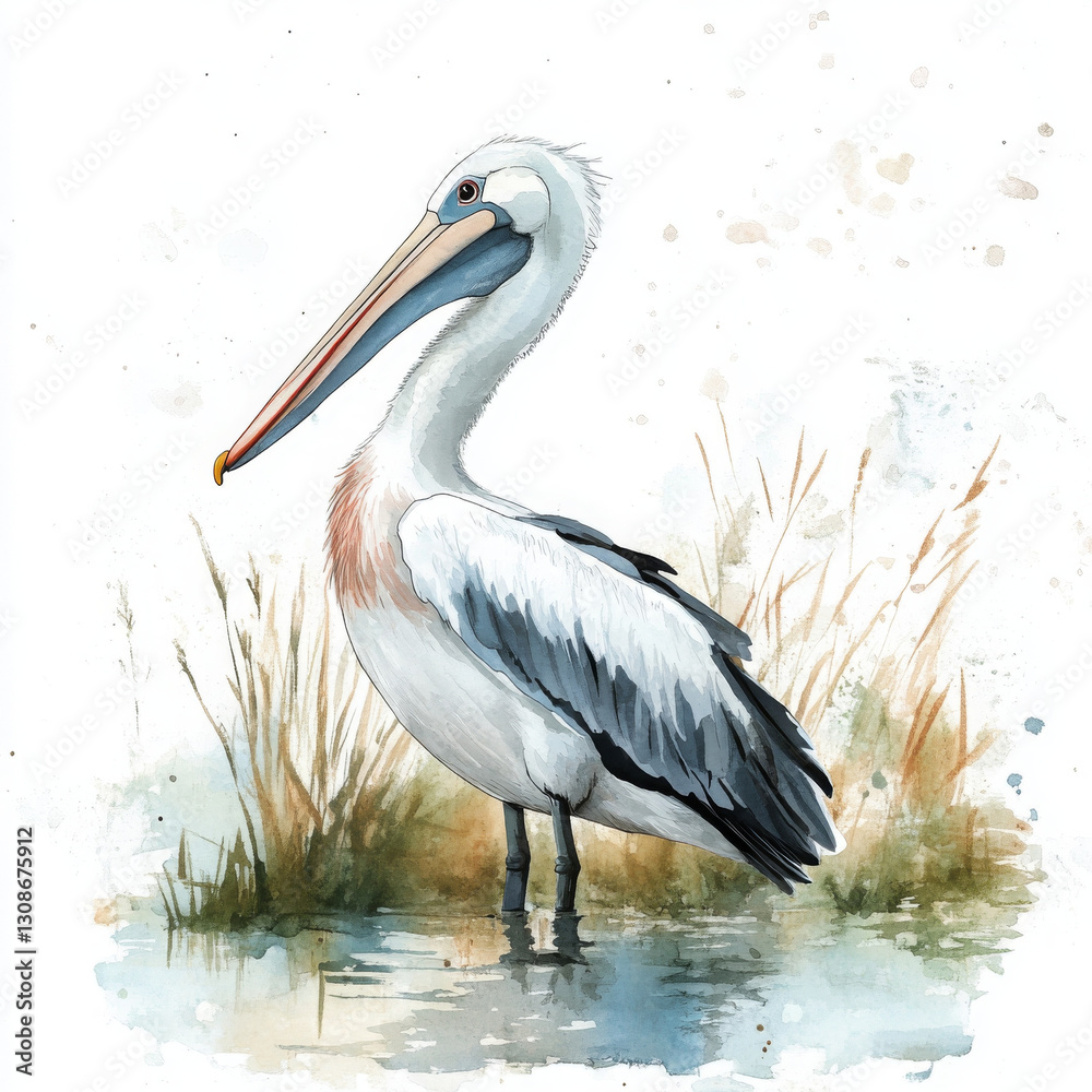 Fototapeta premium Illustration of pelican in water looks graceful