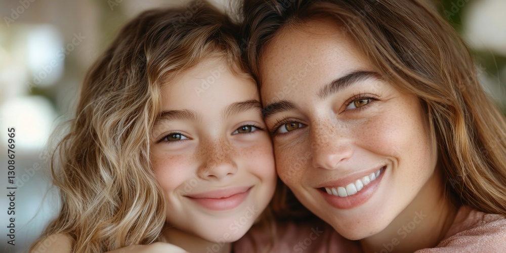 Happy Mother Daughter Portrait Family Love Close Up Happy Mother Daughter Portrait Family Love Close Up