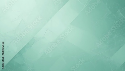 Abstract light mint green geometric crystal pattern background, subtle low poly glass fragments texture stock photo.