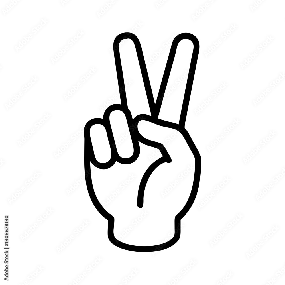 Peace sign with fingers in a minimalist black line art style on a white background Peace sign with fingers in a minimalist black line art style on a white background
