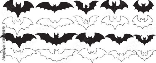 Bat icon bundle on white background