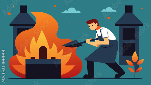 With the steady roar of the furnace as his soundtrack the coal stoker worked diligently never wavering in his duties to keep the fire going.. Vector illustration