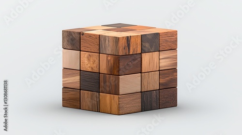 A circular economy, where resources are cherished and waste transformed, is symbolized by wooden cubes, representing manufacturing, on a sleek grey background, emphasizing sustainability and 