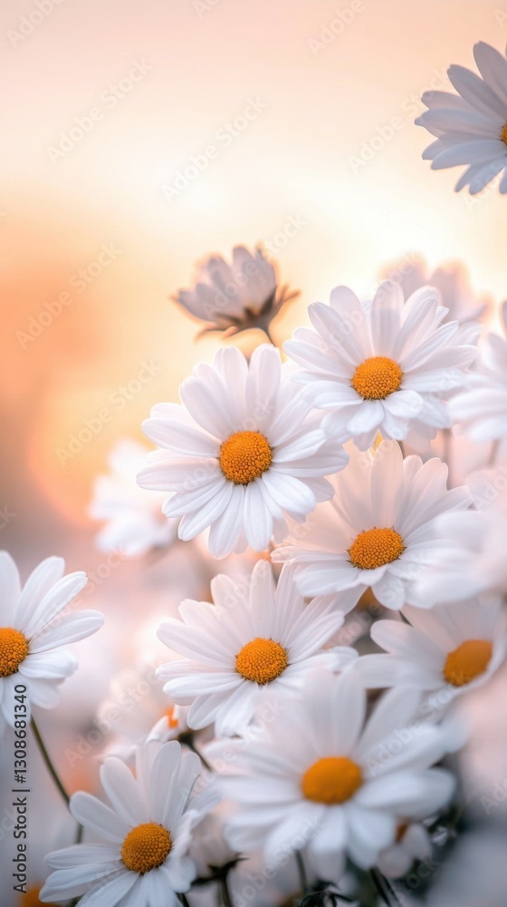 Endless fields of blooming daisies bathed in the warm glow of a stunning sunset Endless fields of blooming daisies bathed in the warm glow of a stunning sunset