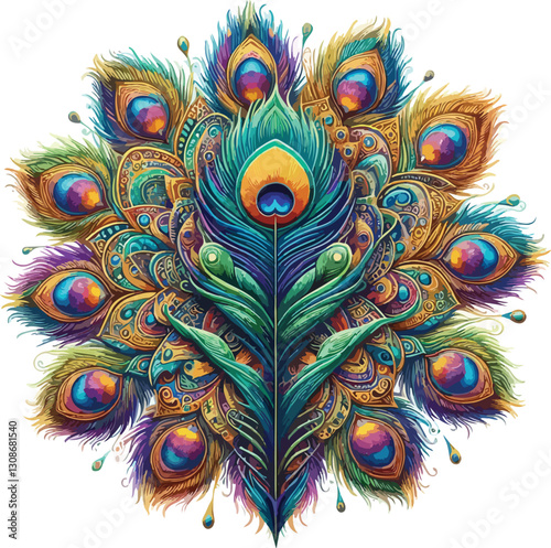 Peacock feather vector logo art