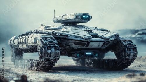 Futuristic War Machine in a Harsh Landscape