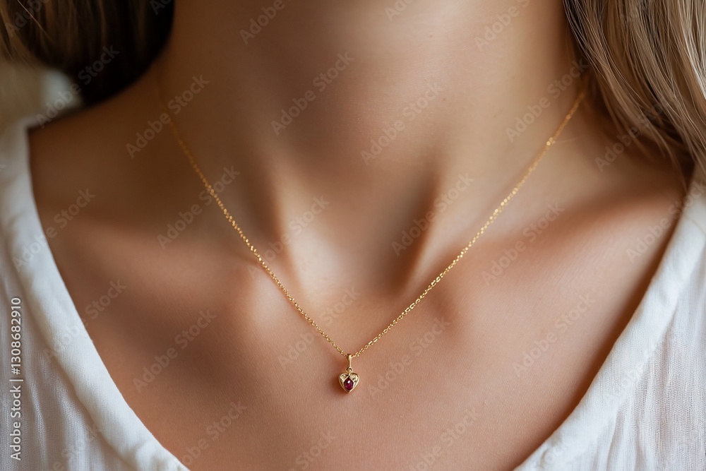 Delicate Gold Heart Pendant Necklace Red Gemstone Woman Fashion Jewelry Delicate Gold Heart Pendant Necklace Red Gemstone Woman Fashion Jewelry
