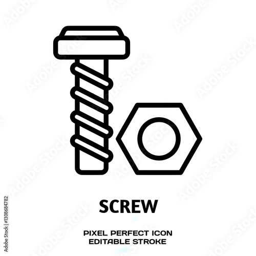 Screw editable stroke outline icon isolated on white background flat vector illustration, Pixel perfect