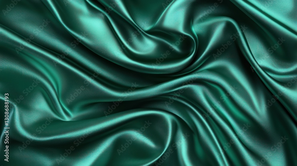 Obraz premium Teal satin fabric drapes in soft folds.