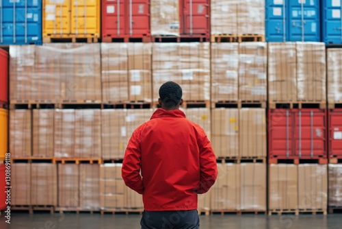 Courier awaits delayed shipment at busy storage facility Generative AI