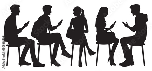 Modern people on their phones in a waiting room setting