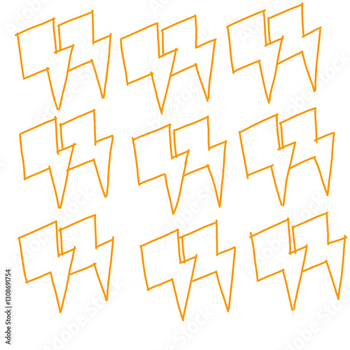 A seamless pattern of double lightning bolt outlines in bright orange on a white background