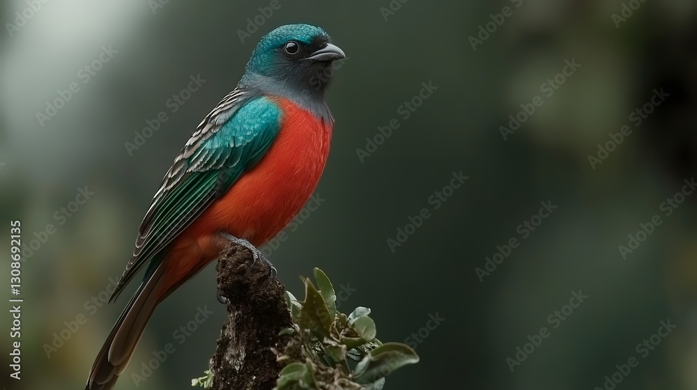 vibrant masked trogon settled on tree limb vibrant masked trogon settled on tree limb