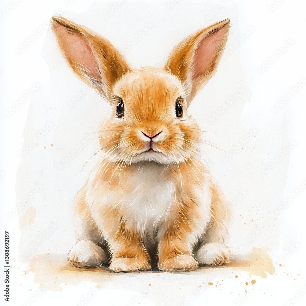 Fototapeta premium Adorable Light Brown Bunny Rabbit Watercolor Painting
