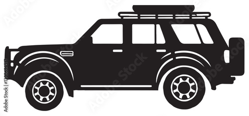 Powerful Black SUV Silhouette Illustration with Roof Rack Design