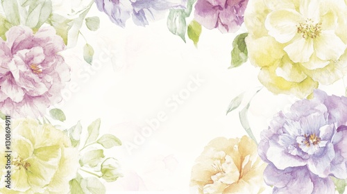 Exquisite Illustration Design of Greeting Card with Soft Pastel Watercolor Flowers