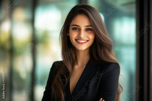 Wallpaper Mural Confident Indian Businesswoman in Black Blazer – Professional Corporate Portrait in Modern Office Torontodigital.ca