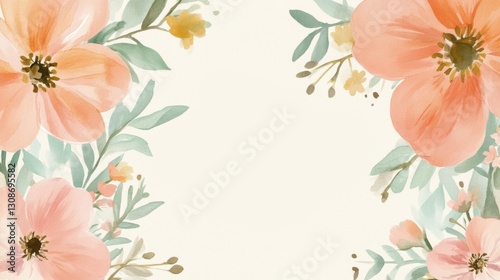 Exquisite Illustration Design of Greeting Card with Soft Pastel Watercolor Flowers
