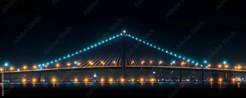 Obraz premium Zakim Bunker Hill Bridge in Boston with illuminated lights